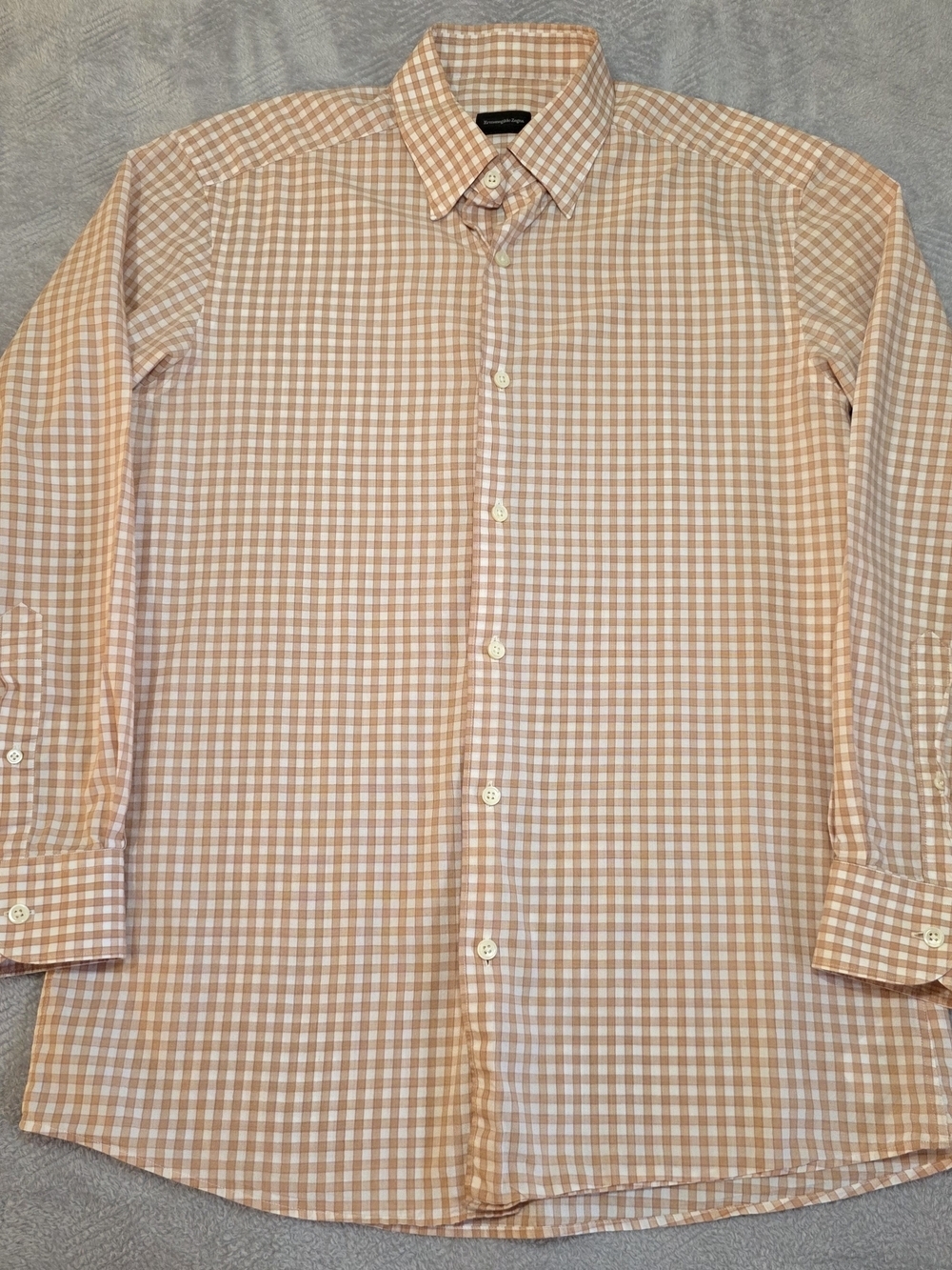 Ermenegildo Zegna Orange and White Gingham Dress Shirt